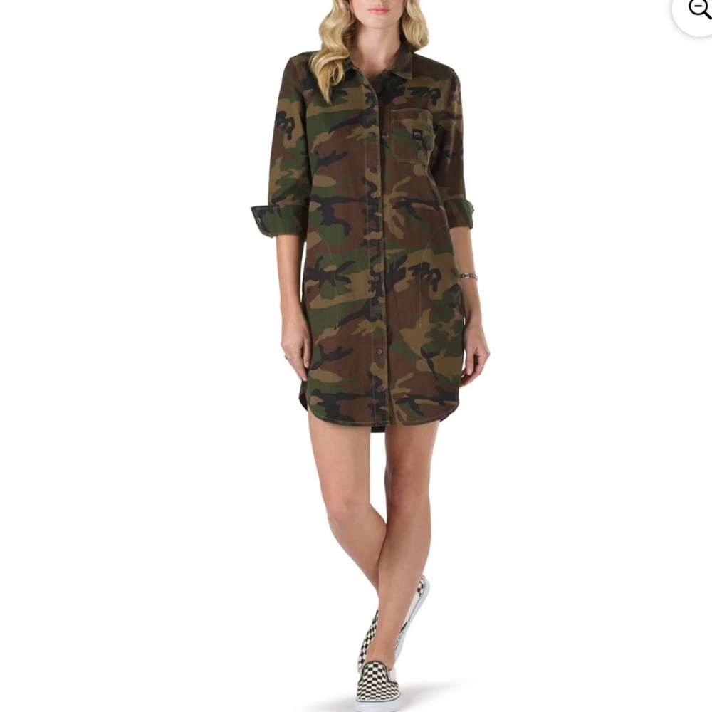 Vans Camo Button-Up Shirt Dress - Green Camo